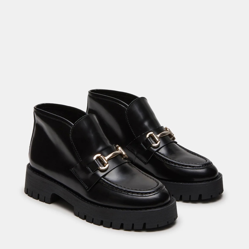 Steve Madden Leon Black Box Leather Loafers Womens